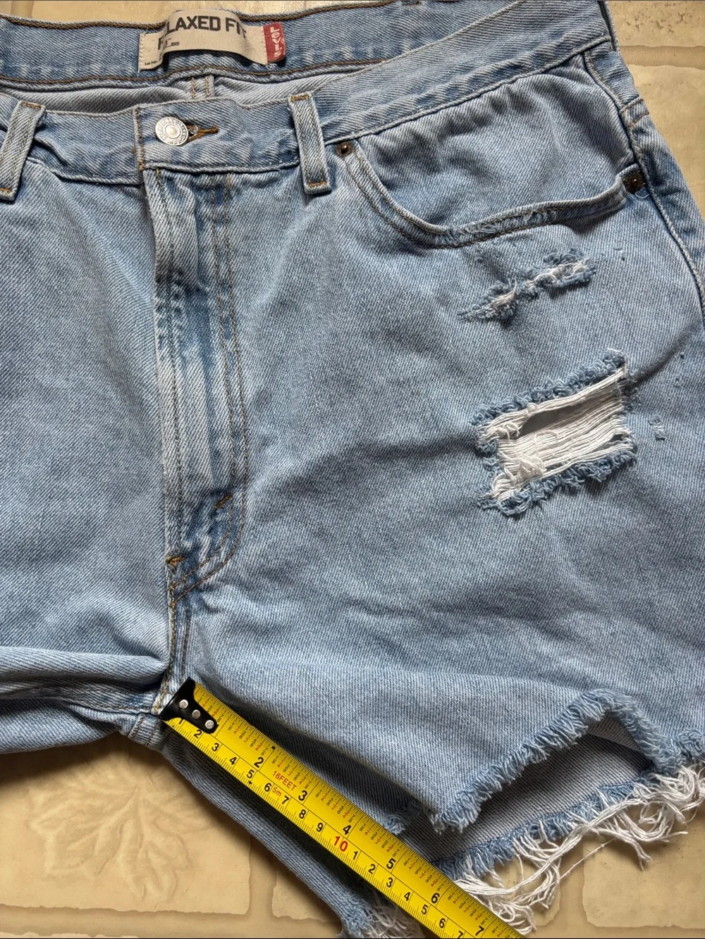 Levi’s 550 Relaxed Fit Distressed Denim *modified into Jean shorts size 38
